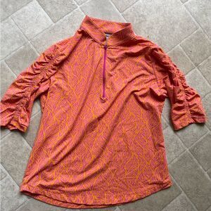 IBKUL Vibrant Orange and Pink Leaf quarter zip cooling athletic top